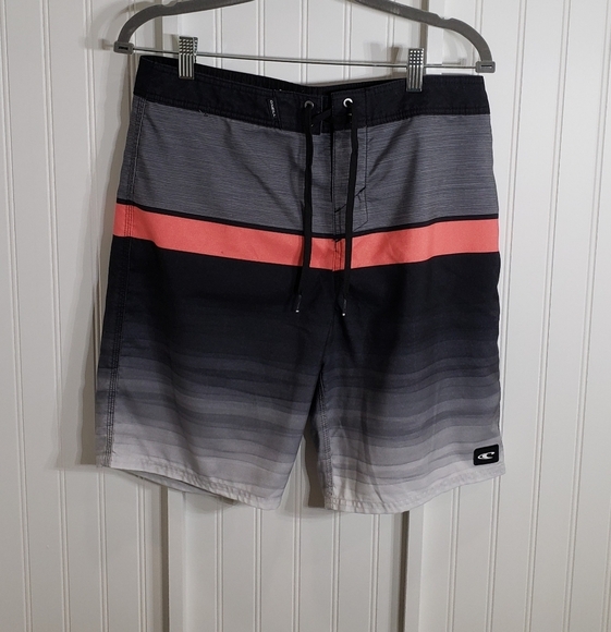 O'Neill Boardshorts Trunks Black Gray & Coral Size 32 With Pocket - Picture 1 of 16